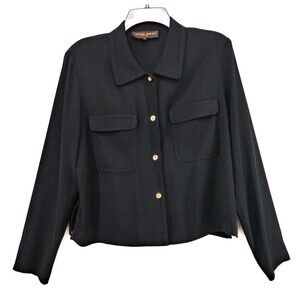 Donna Ricco Shirt Womens Size 10 Black Long Sleeve Collared Button Up Top